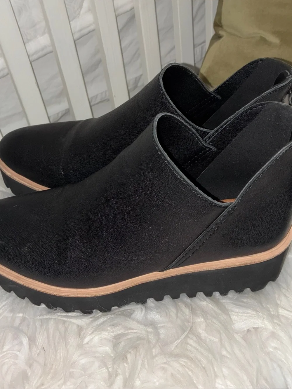 All Black‎ Womens Fur Shootie Tread Black Platform Boots Sz 39